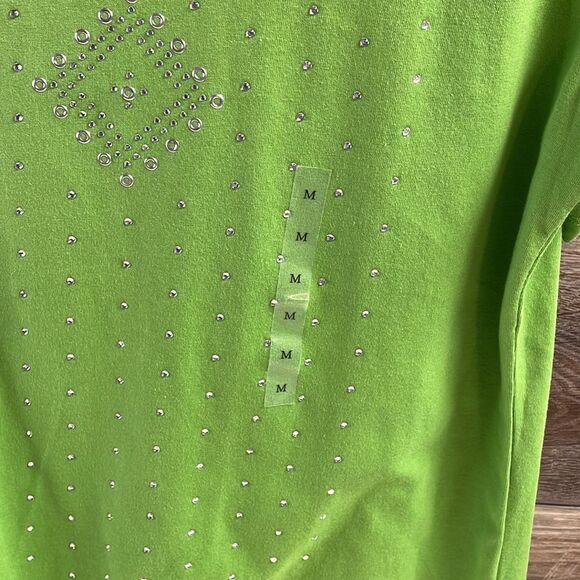 CORAL BAY Ladies Scoop Neck Rhinestones Top, Size Medium Bright Green NWT - Picture 7 of 9